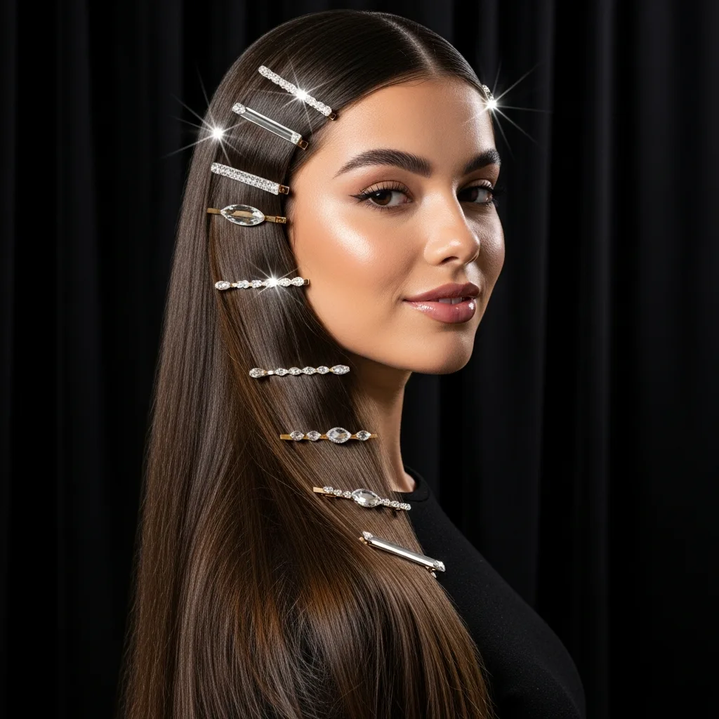 17 Hoco Hairstyles with Accessories 13 long straight hair with crystal barrettes