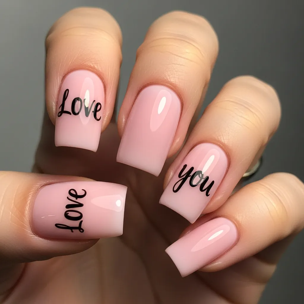 love you lettering square nails
