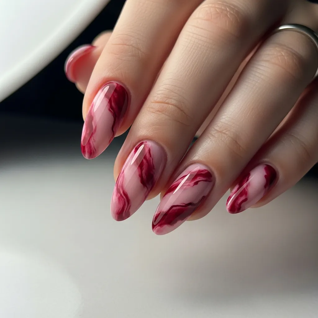 marble effect with red and pink