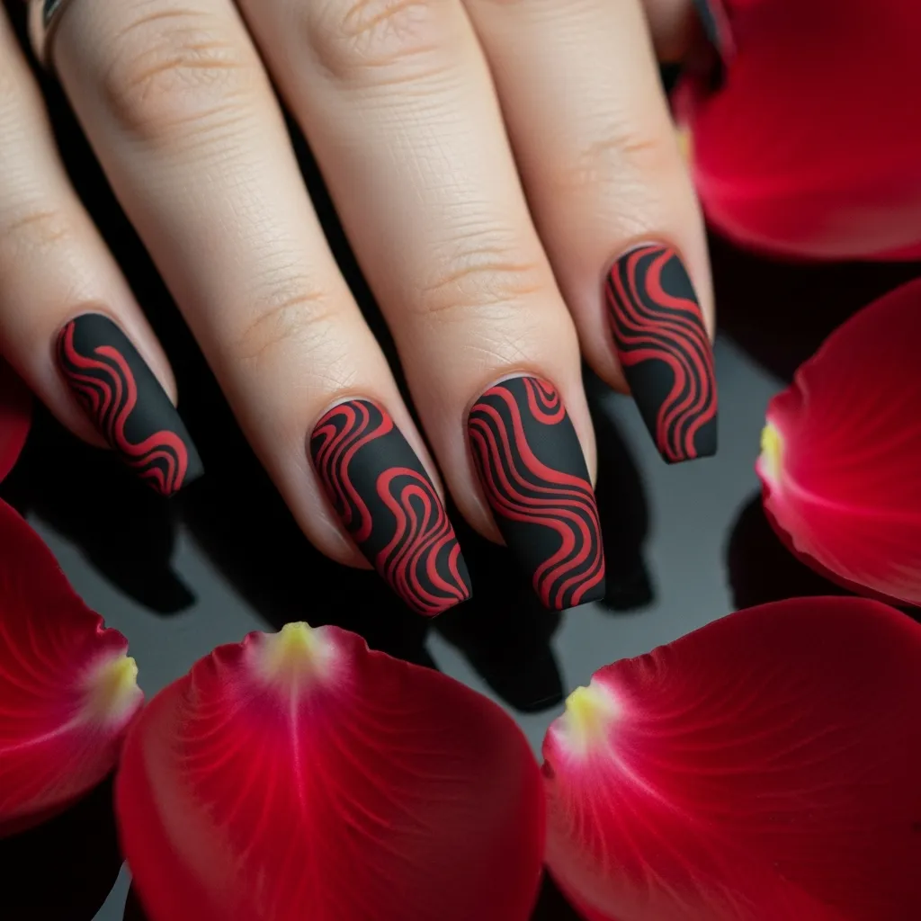 matte red and black swirls