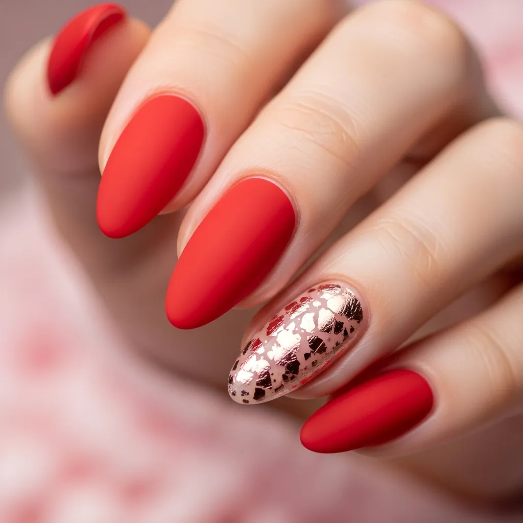 matte red with a touch of rose gold foil