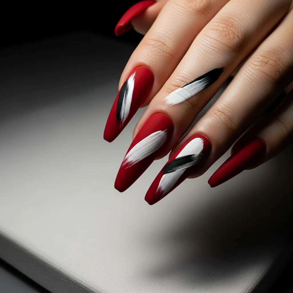matte red with abstract brush strokes