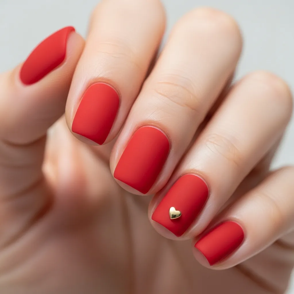 matte red with delicate heart charm