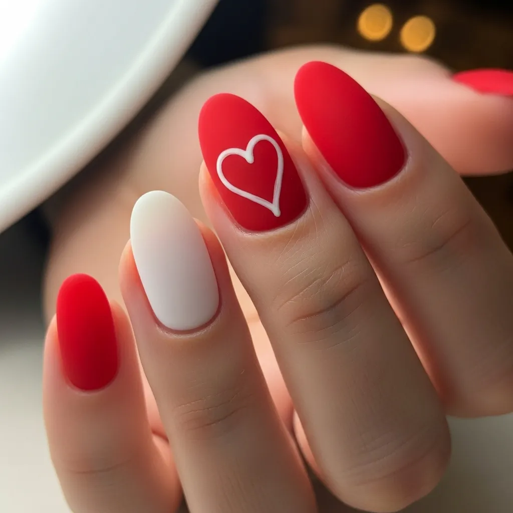 matte red with heart outline
