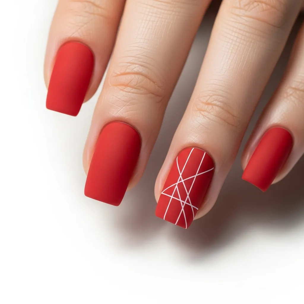 matte red with minimalist white lines