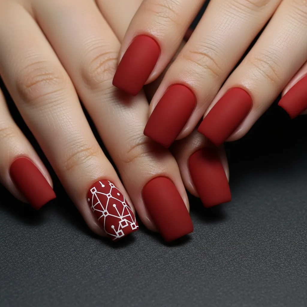 matte red with subtle geometric shapes