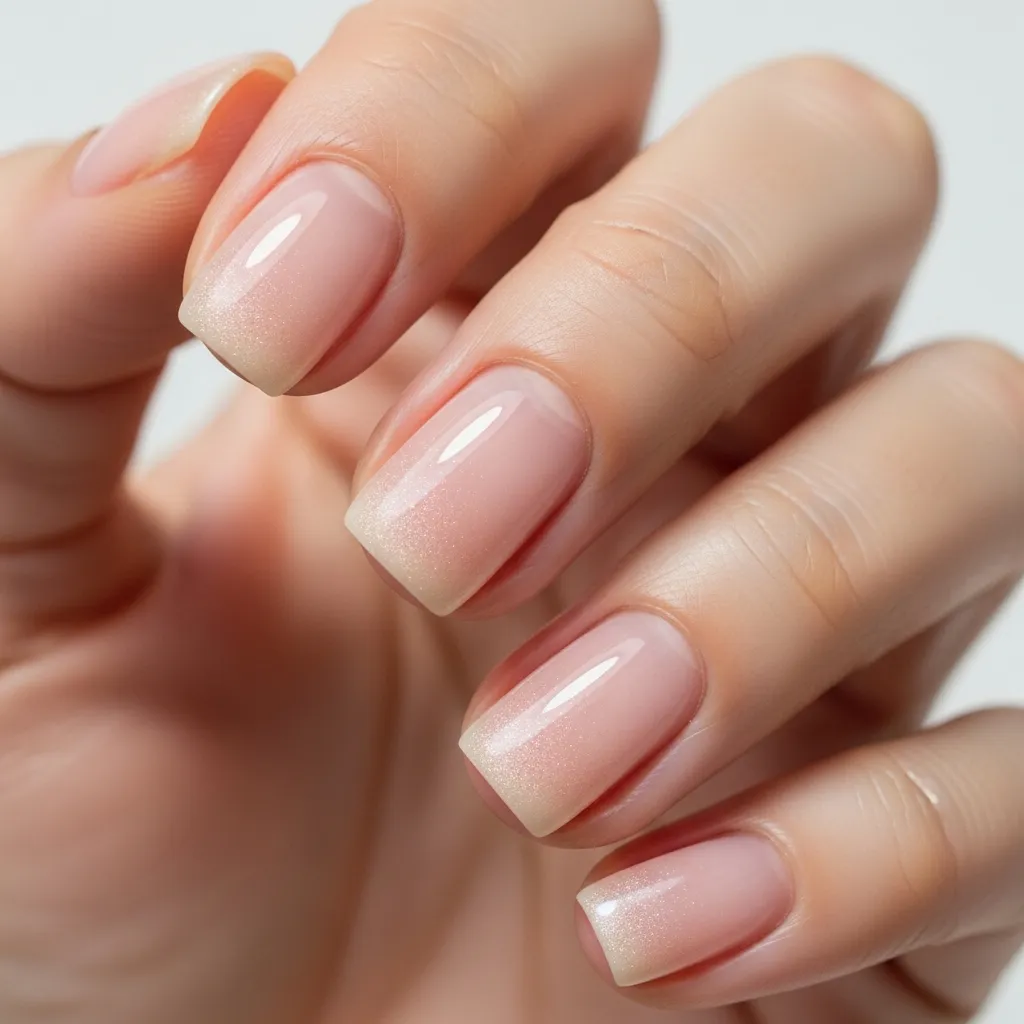 milky peach aura with subtle shimmer