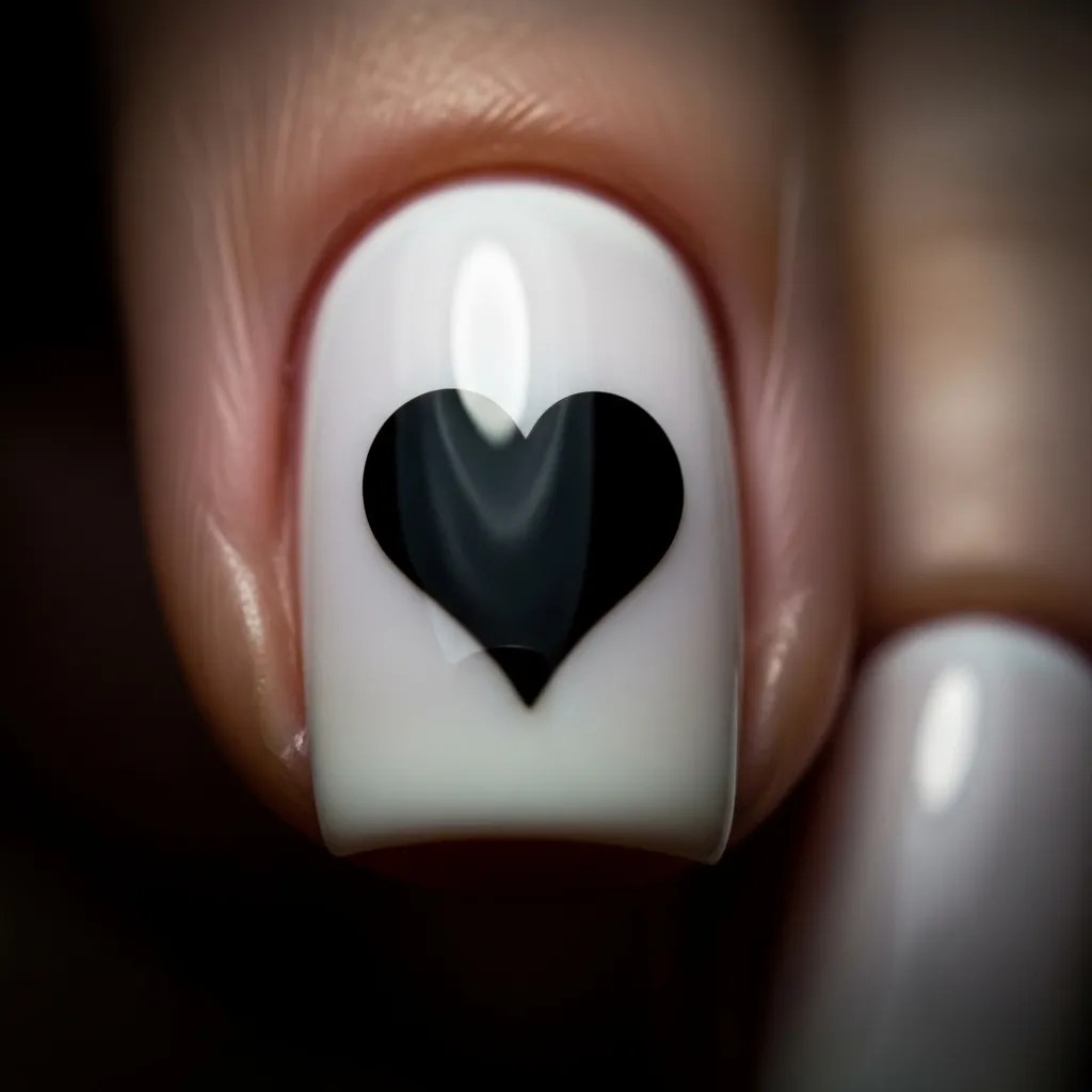 Top 17 Simple Valentine's Nail Ideas for a Sweet & Chic Look 12 milky white with a single black heart