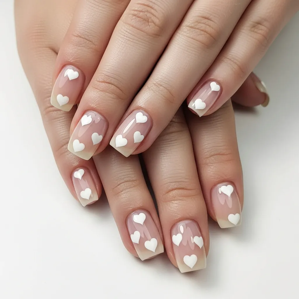 Top 19 Floating Heart Valentines Nails You'll Adore 5 minimalist white floating hearts