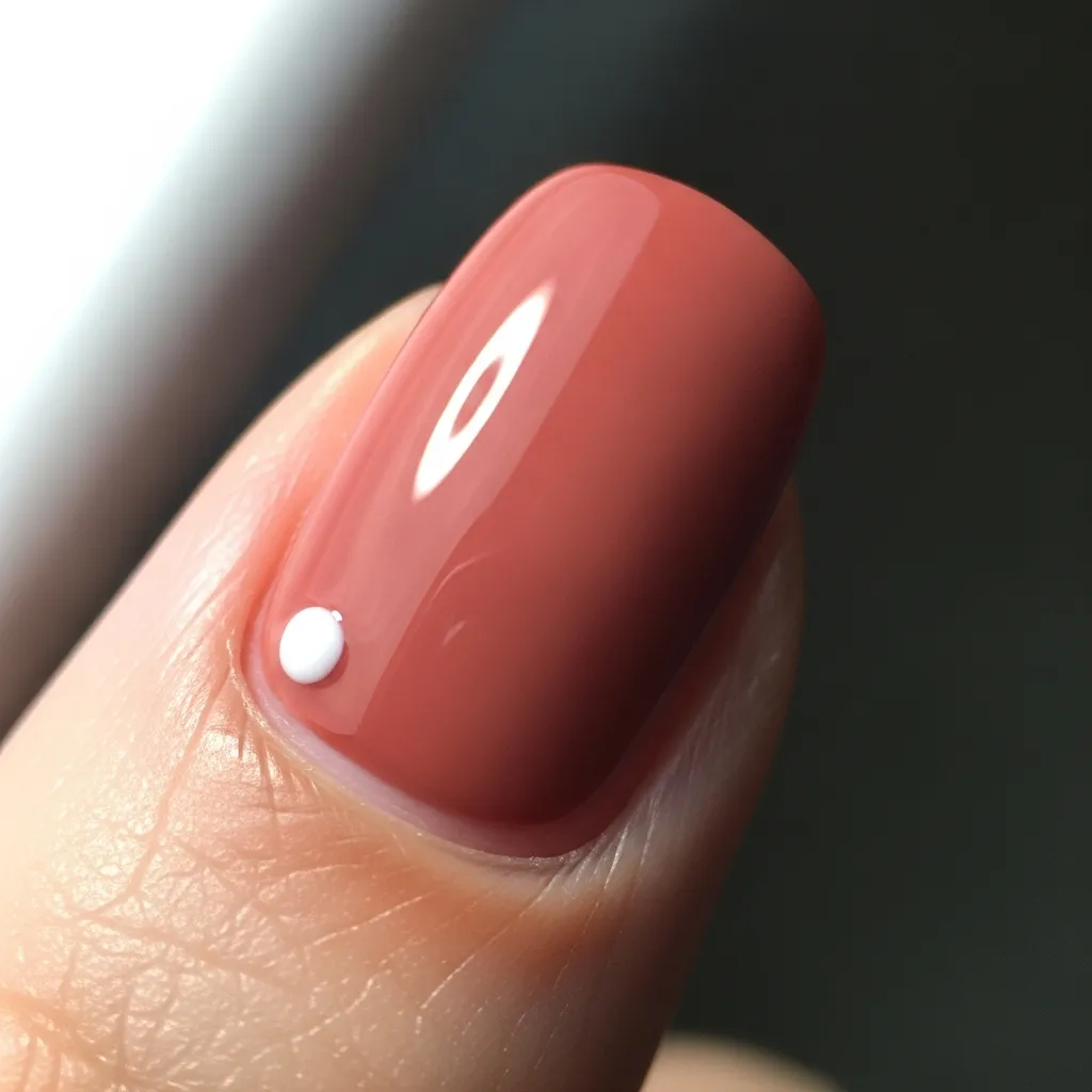 Top 17 Simple Valentine's Nail Ideas for a Sweet & Chic Look 6 muted red with tiny dot accent