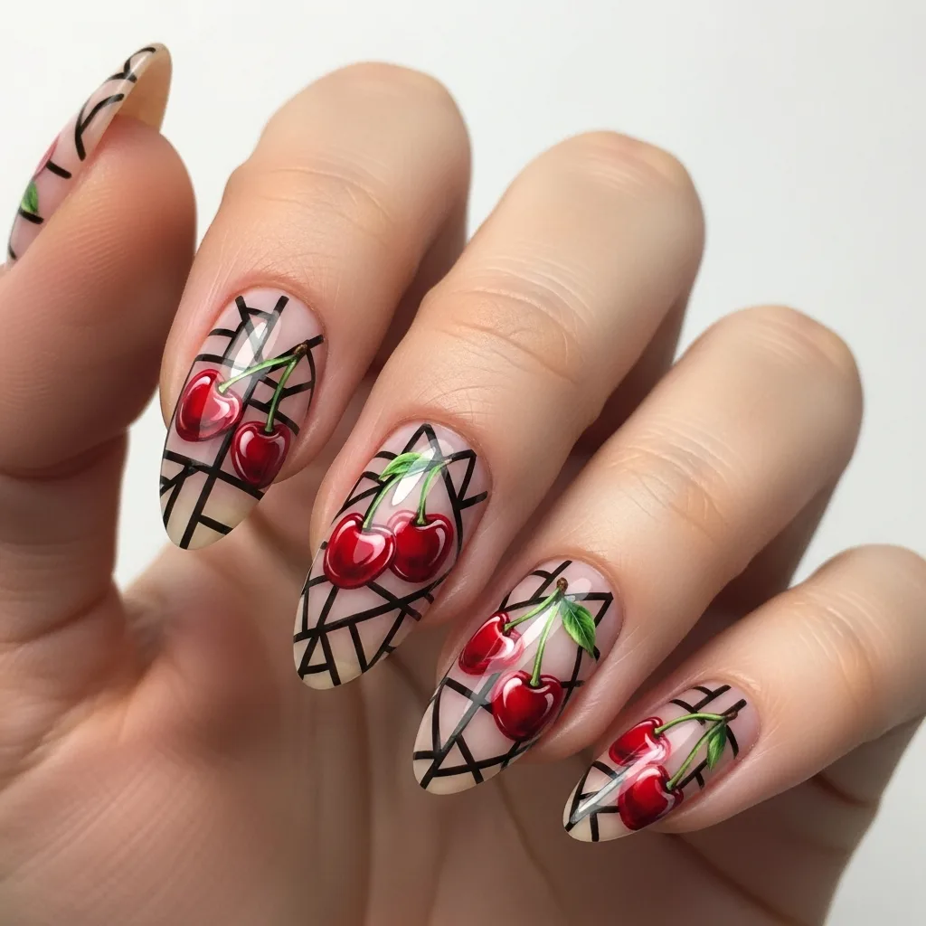 negative space cherry nails