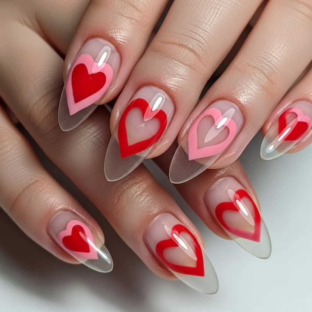 Top 19 Valentines Almond Nail Designs 7 negative space hearts