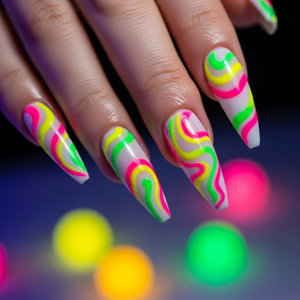 25 Swirl Valentines Nails to Sweep You Off Your Feet! 16 neon swirls