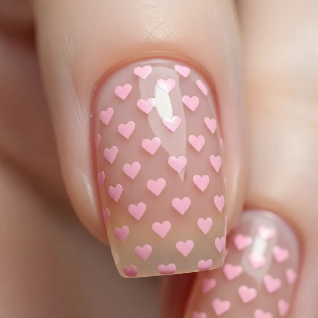 Top 17 Simple Valentine's Nail Ideas for a Sweet & Chic Look 16 nude base with subtle pink heart stamp