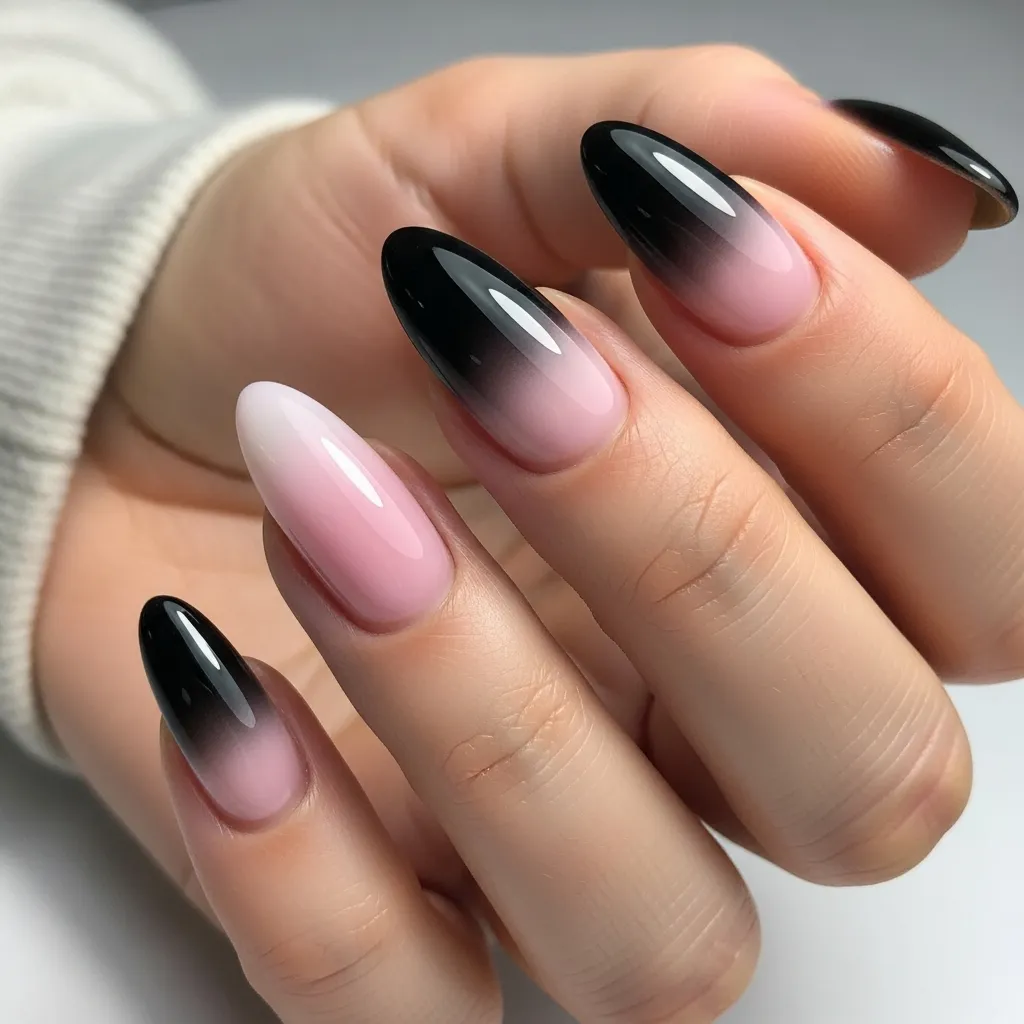 21 Stunning Black and Pink Valentines Day Nails to Slay This Season 4 ombre black and pink elegance