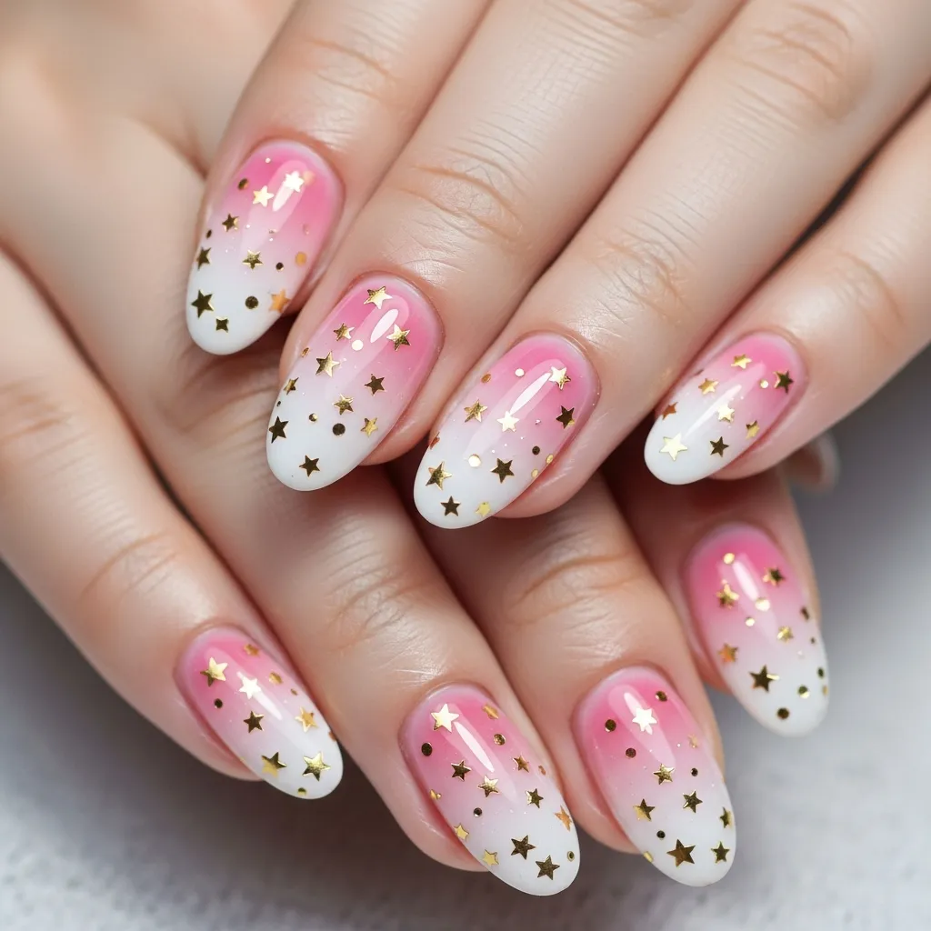Top 19 Valentine's Acrylic Nail Ideas to Spark Romance 19 ombre with tiny stars