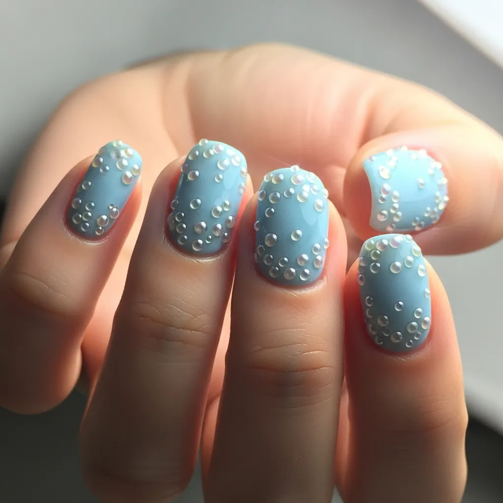 pastel blue with pearl embellishments