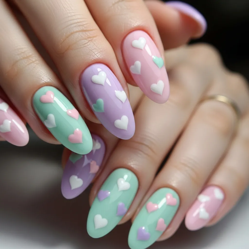 Top 19 Floating Heart Valentines Nails You'll Adore 8 pastel palette floating hearts
