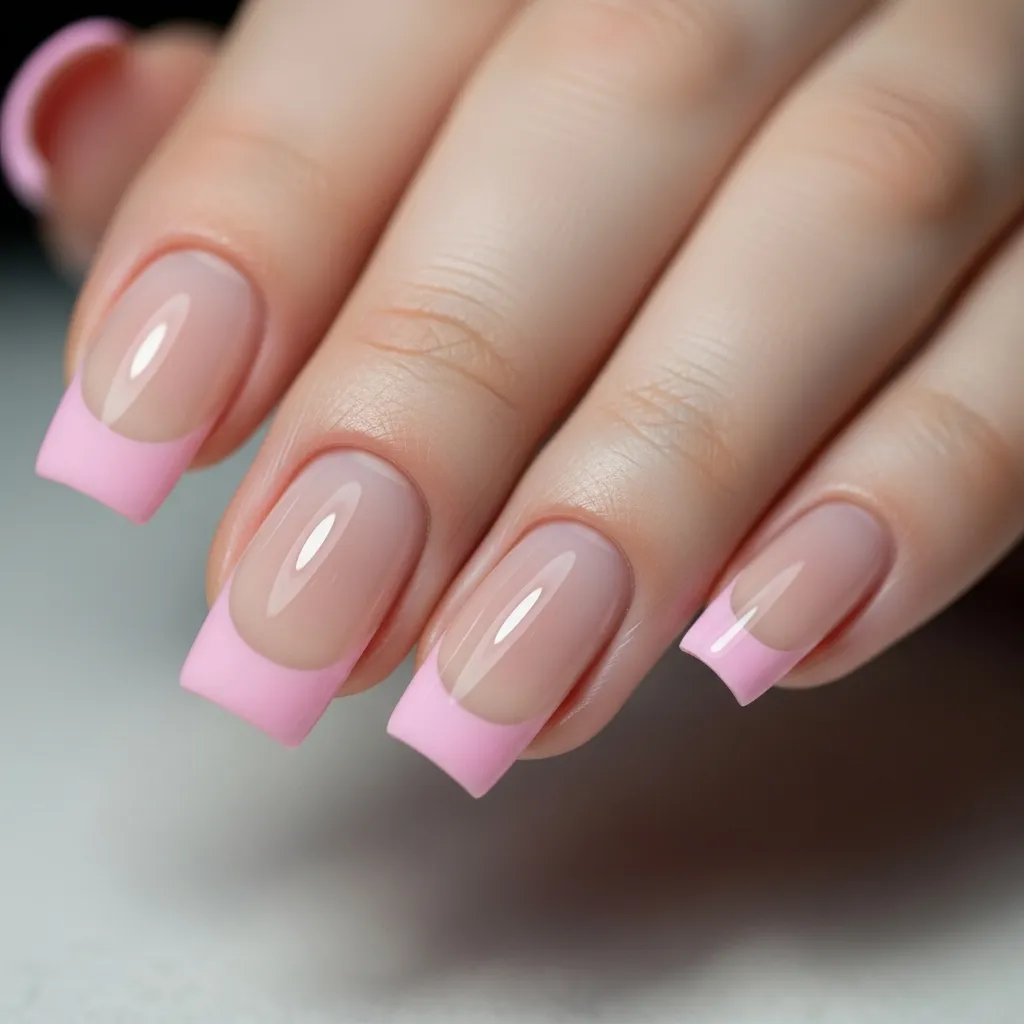 pastel pink french tip square nails