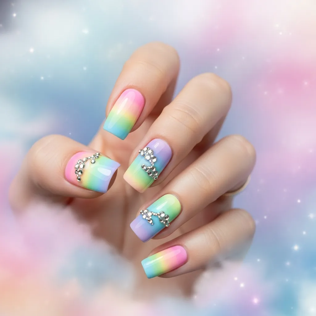 pastel rainbow with rhinestone clouds