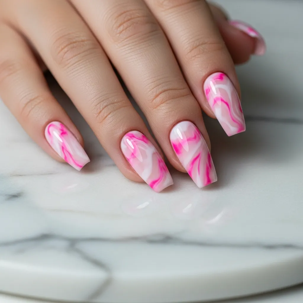 pink and white marble swirls