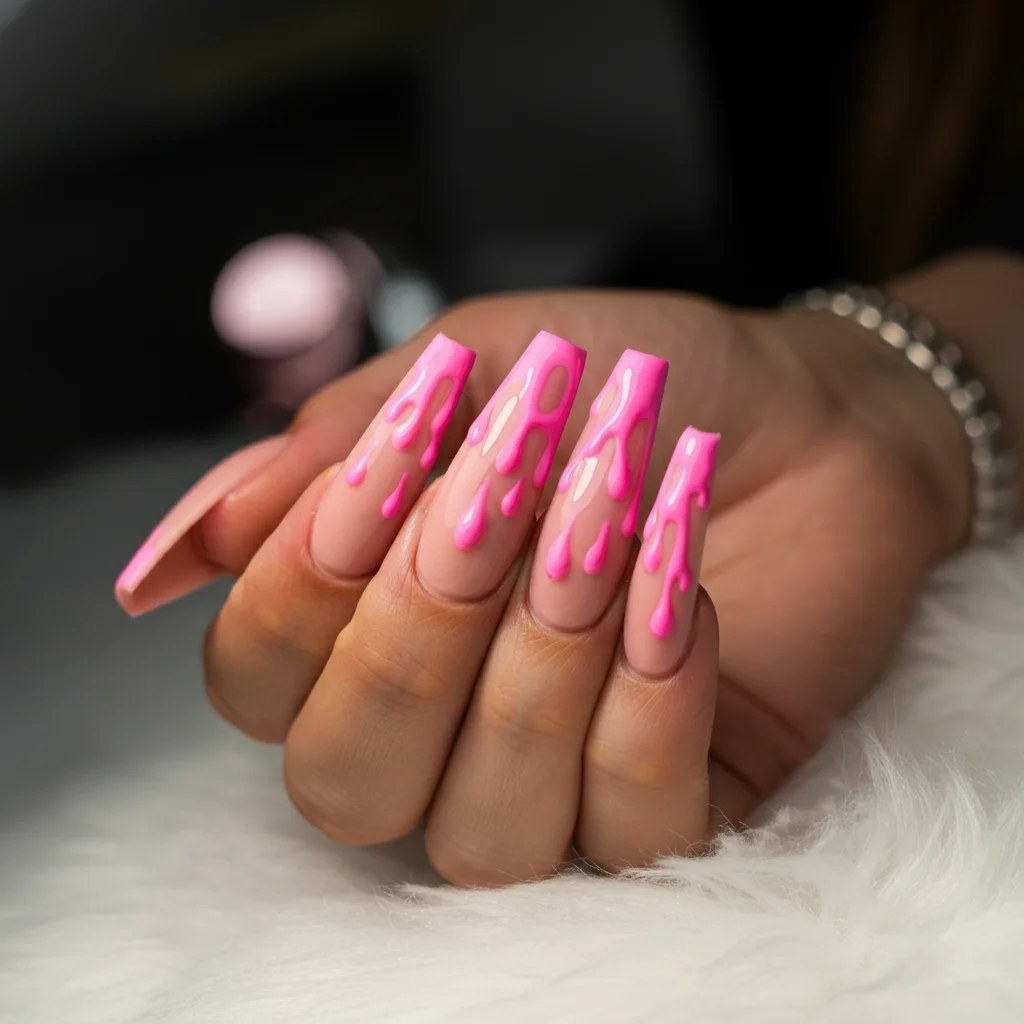 25 Adorable Pink Valentines Nails Designs to Steal Your Heart 3 pink drip nails
