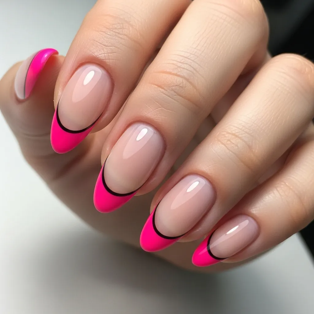 21 Stunning Black and Pink Valentines Day Nails to Slay This Season 3 pink french tips with black outline