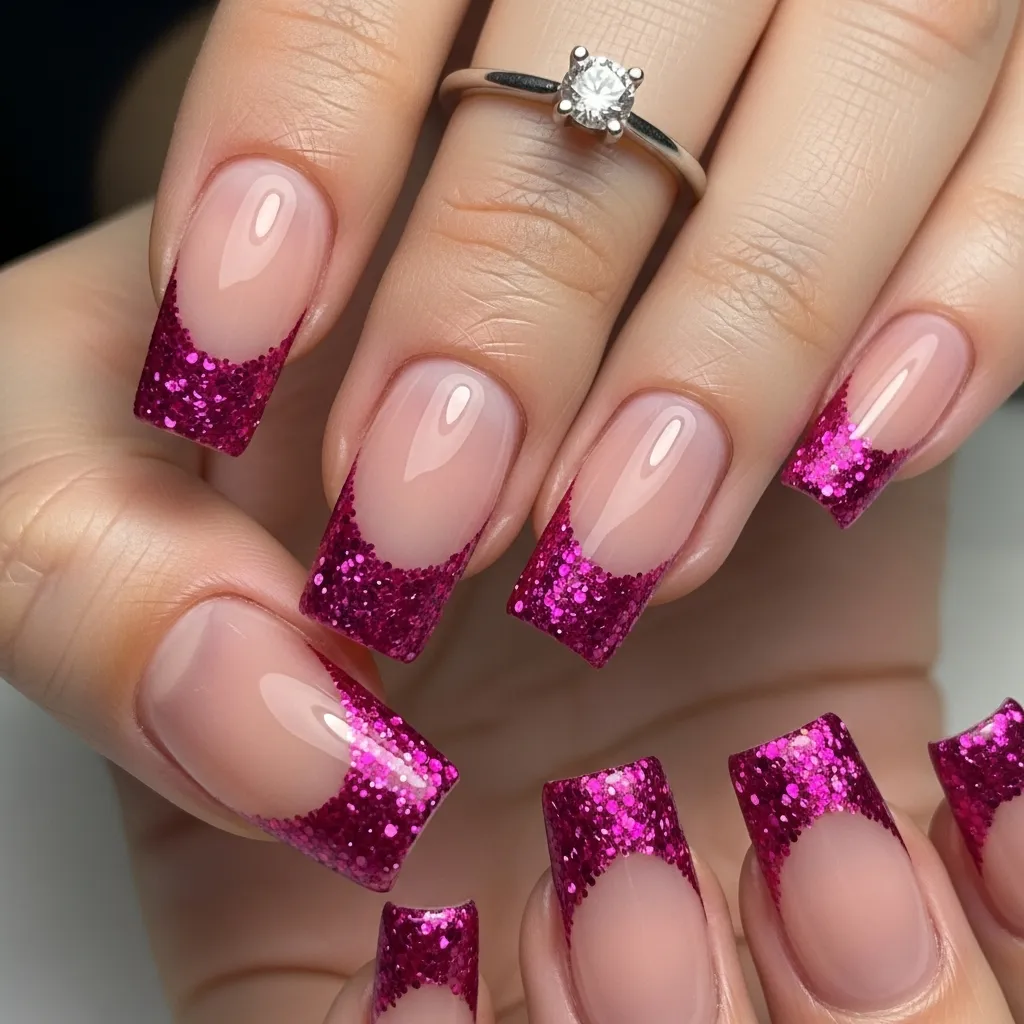 Top 19 Valentine's Acrylic Nail Ideas to Spark Romance 3 pink glitter french tips