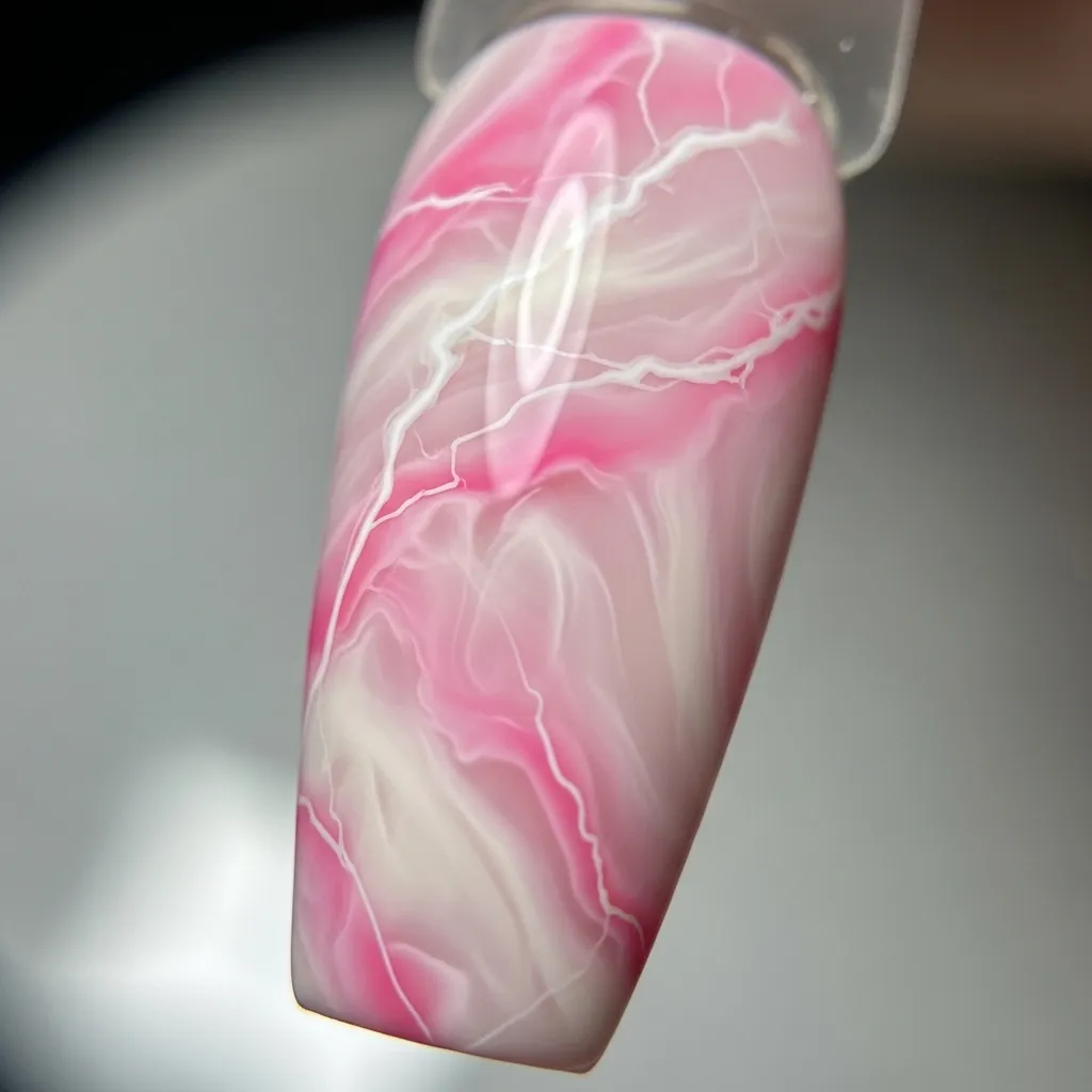 23 Dreamy White and Pink Valentines Nail Inspo 6 pink marble with white veining