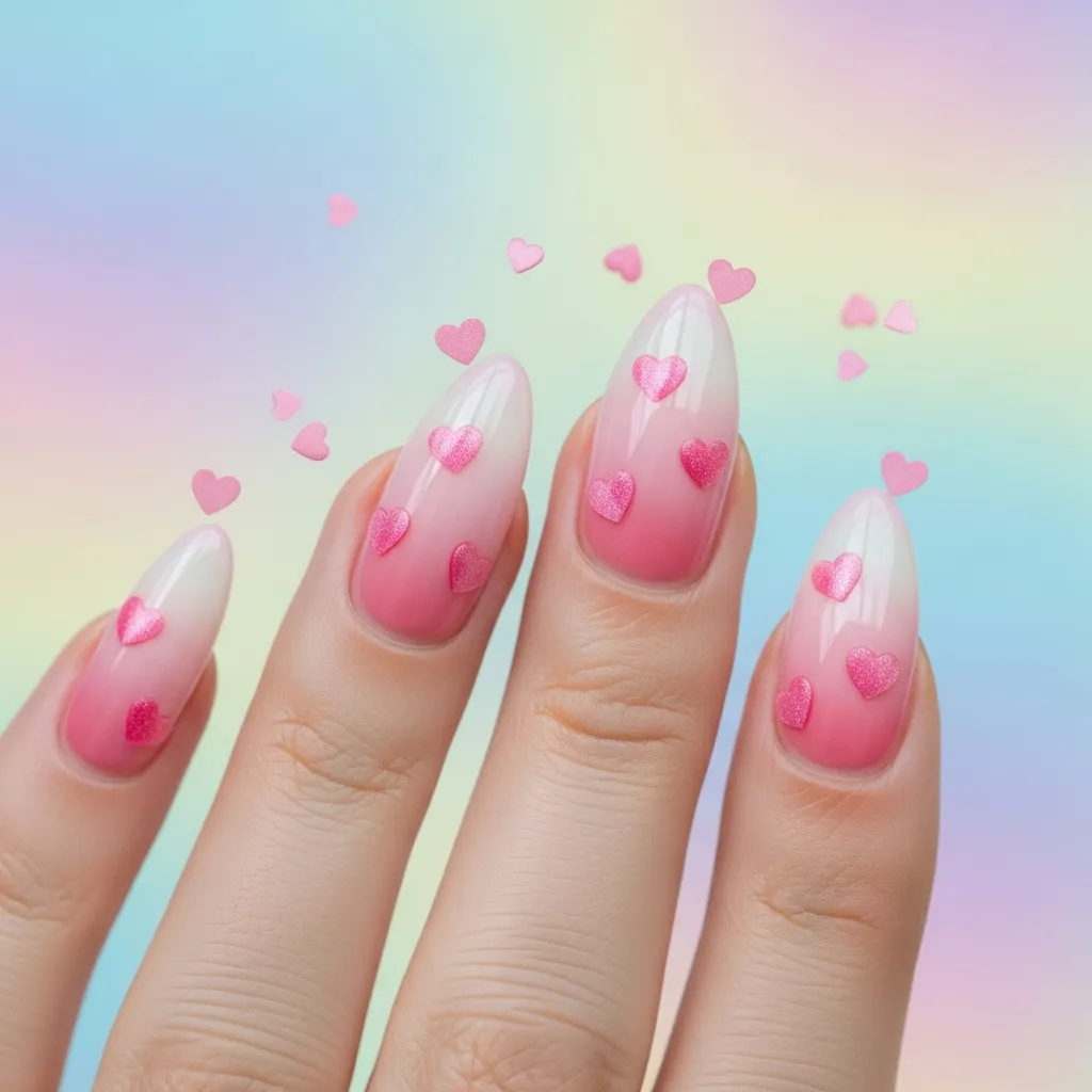 Top 19 Floating Heart Valentines Nails You'll Adore 3 pink ombre with floating hearts