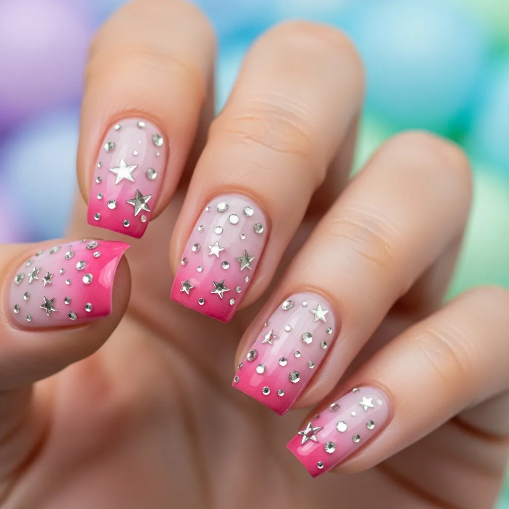 pink ombre with rhinestone stars