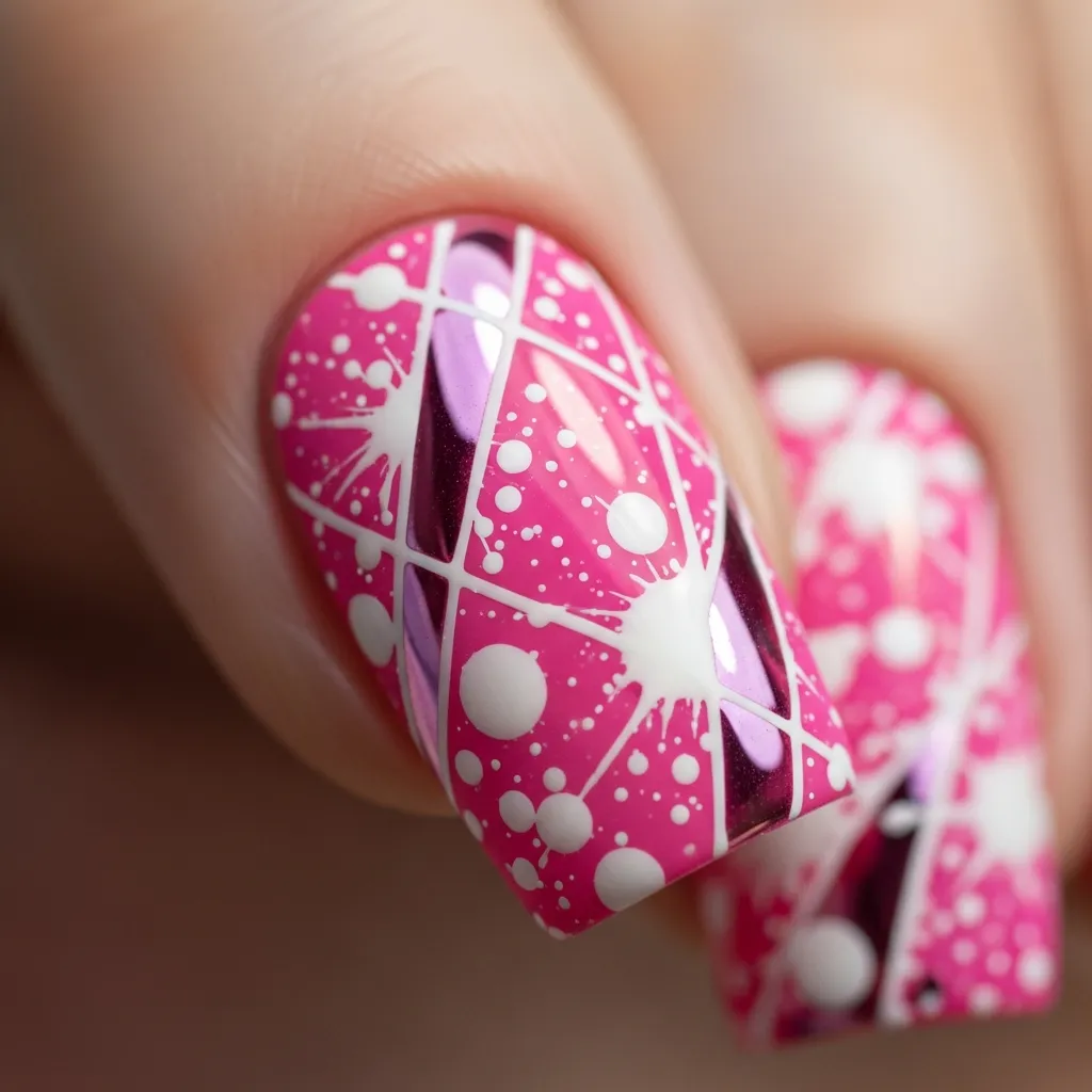 23 Dreamy White and Pink Valentines Nail Inspo 16 pink with white abstract art