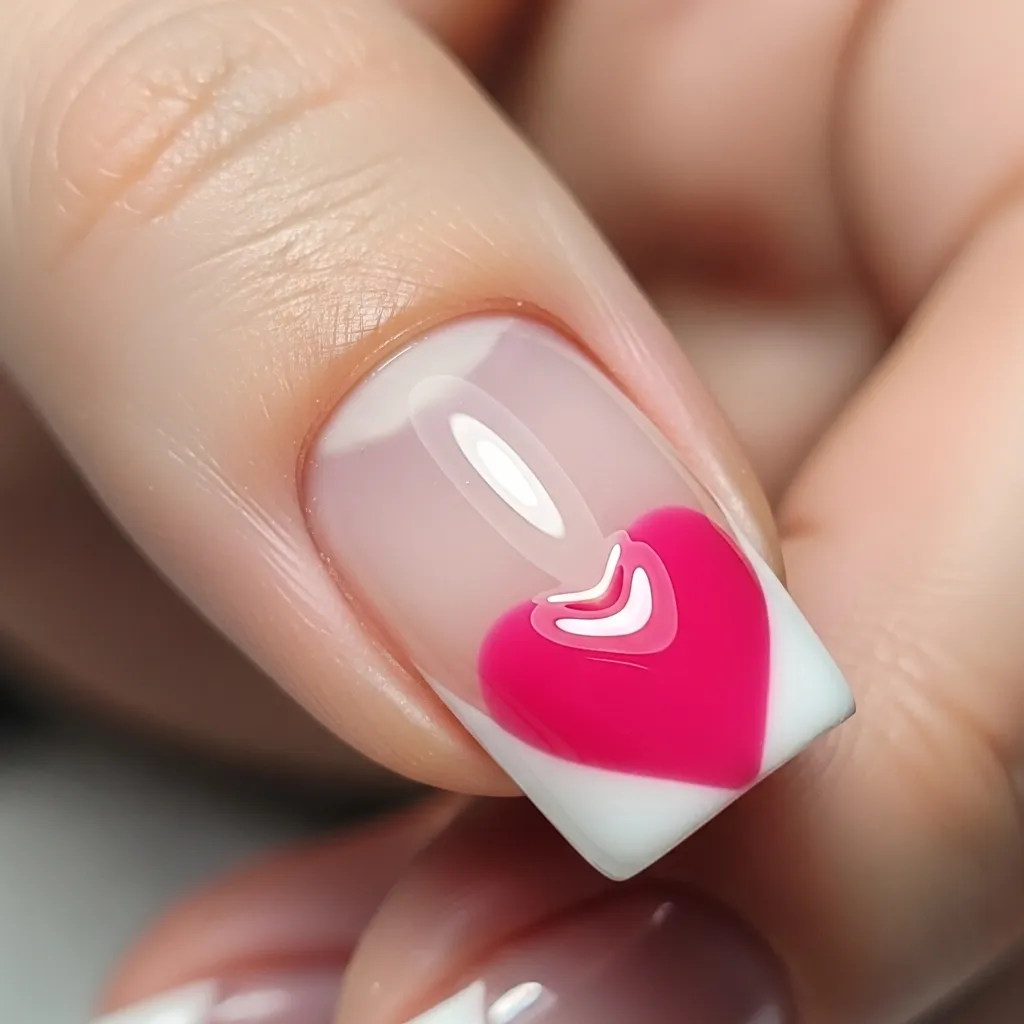 23 Dreamy White and Pink Valentines Nail Inspo 12 pink with white heart french tips