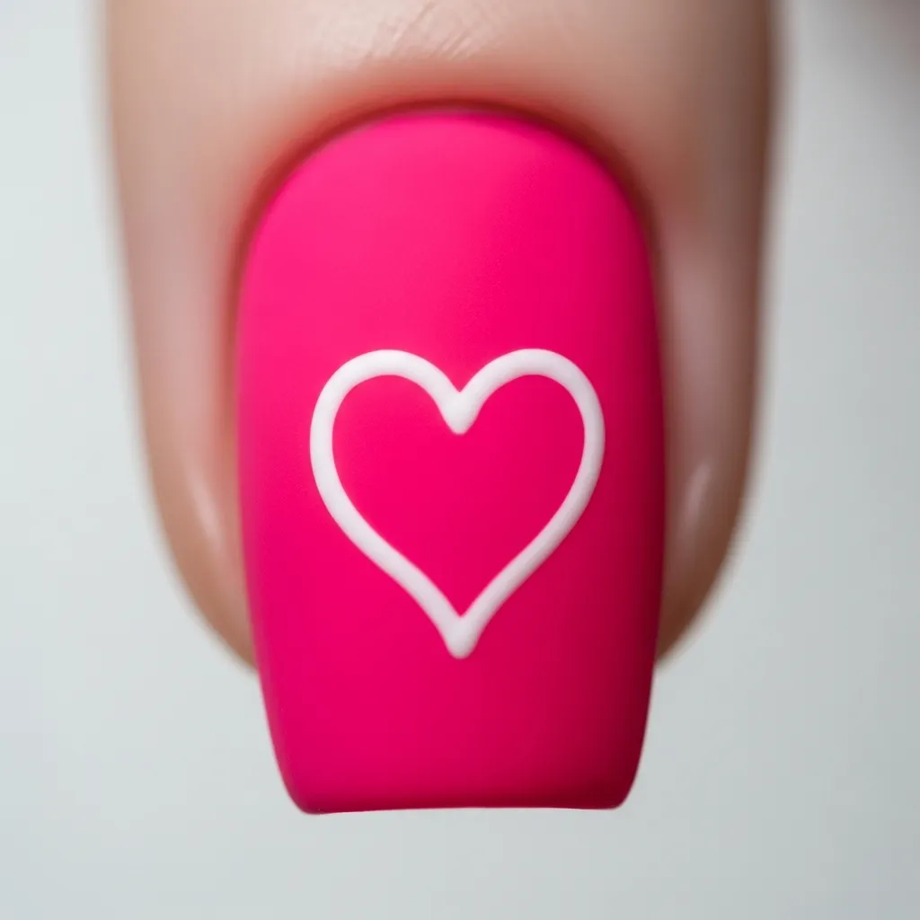 23 Dreamy White and Pink Valentines Nail Inspo 10 pink with white outline heart design