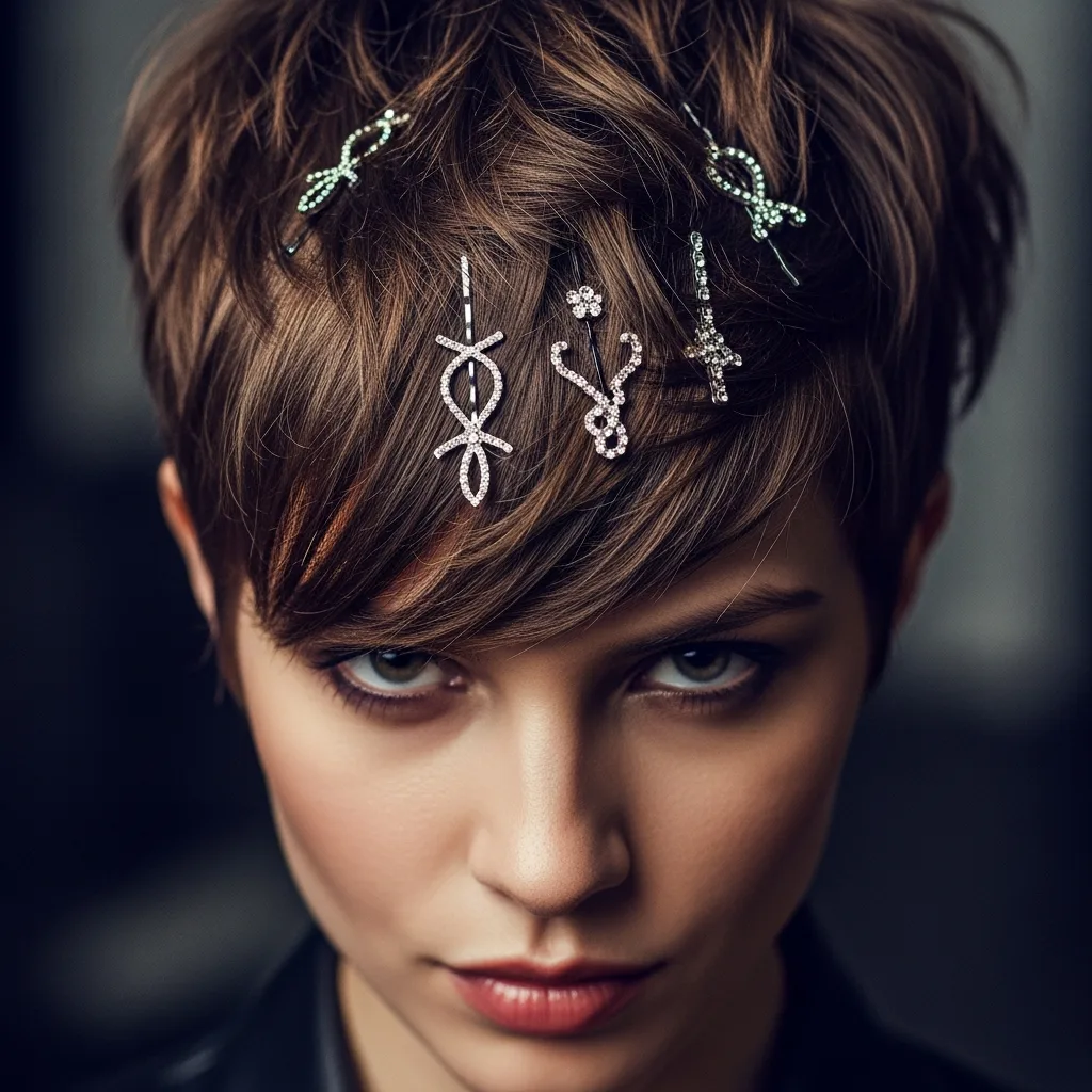 17 Hoco Hairstyles with Accessories 16 pixie cut with sparkling bobby pins