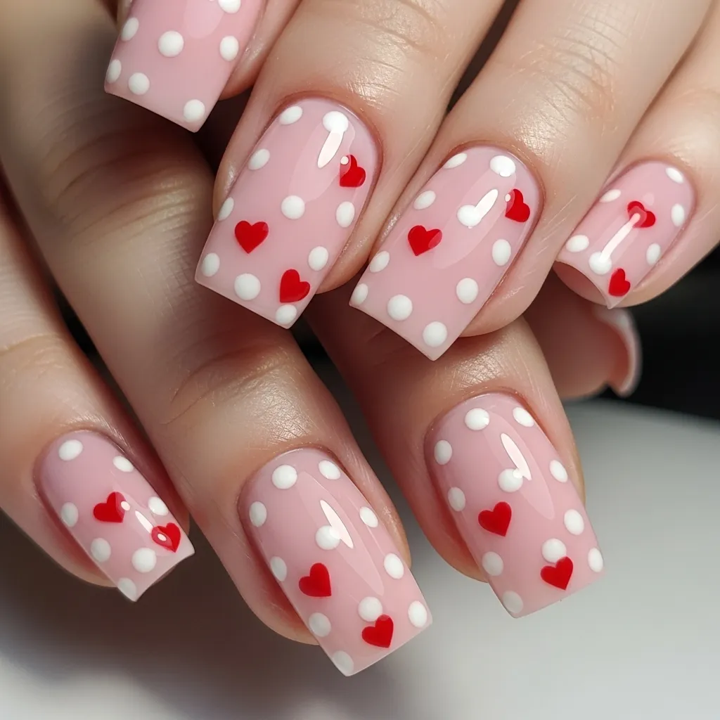 polka dot heart square nails