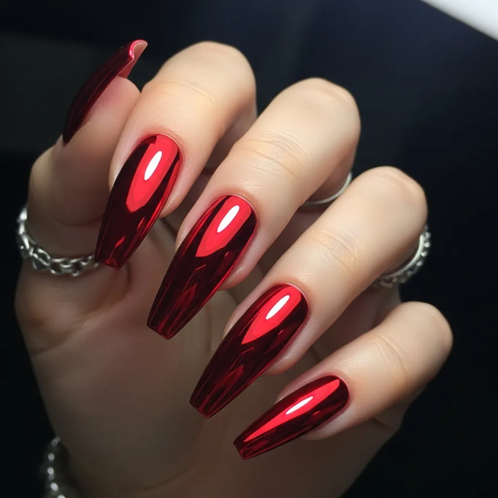 red chrome coffin nails