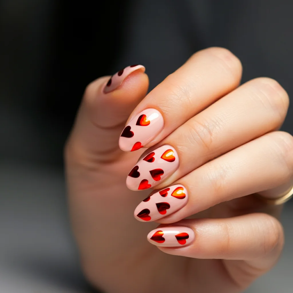 19 Oval Valentines Nails to Steal Your Heart 4 red chrome hearts
