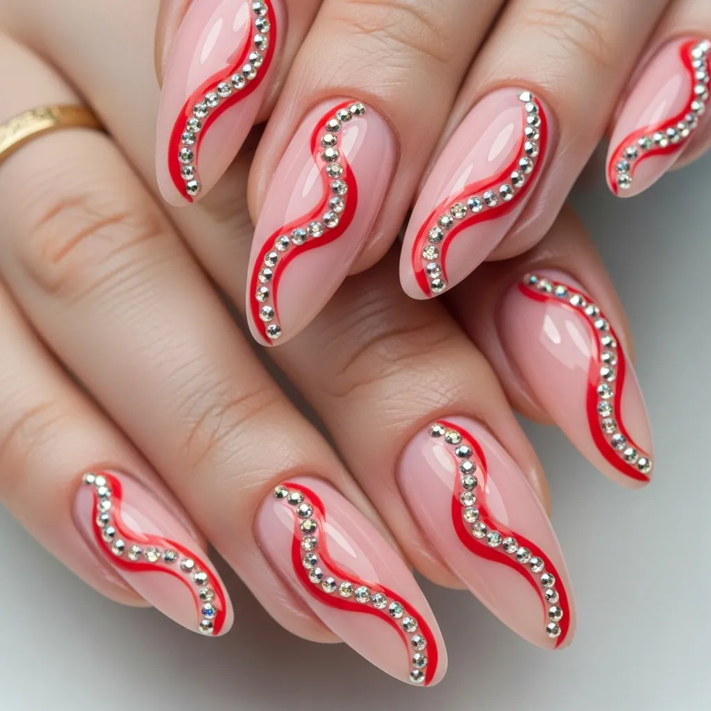25 Swirl Valentines Nails to Sweep You Off Your Feet! 22 rhinestone accented swirls