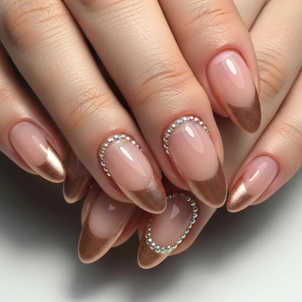 21 Valentines French Tip Nails You'll Obsess Over 6 rose gold french tips with micro pearls