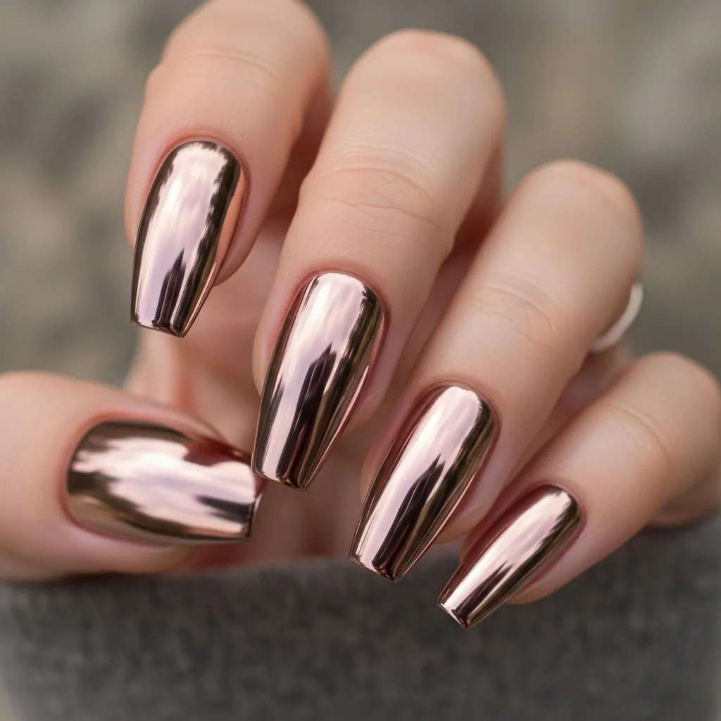 rose gold metallic coffin nails