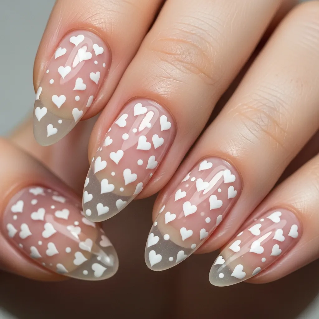 Top 19 Floating Heart Valentines Nails You'll Adore 12 scattered micro hearts 1