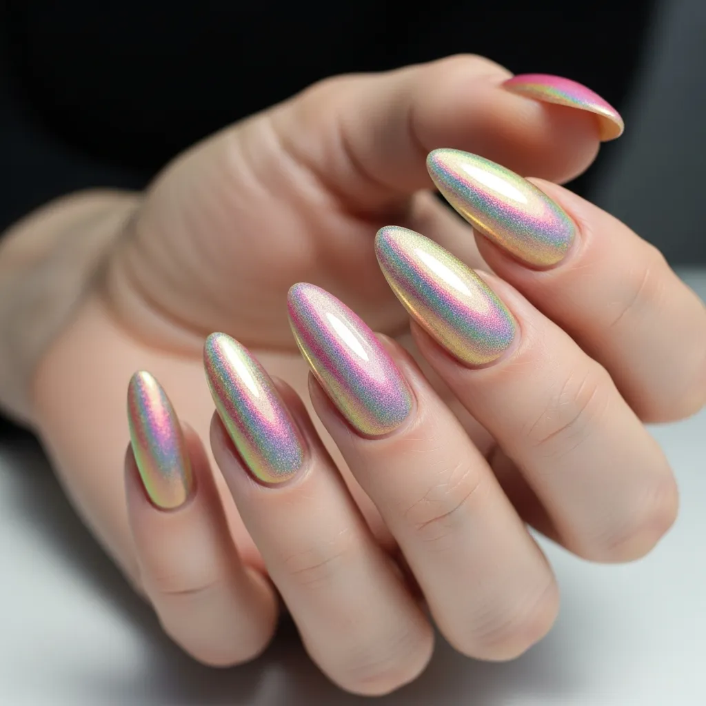 shimmering holographic pink and gold