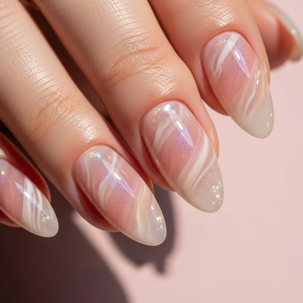 Top 19 Valentines Almond Nail Designs 20 shimmering rose quartz