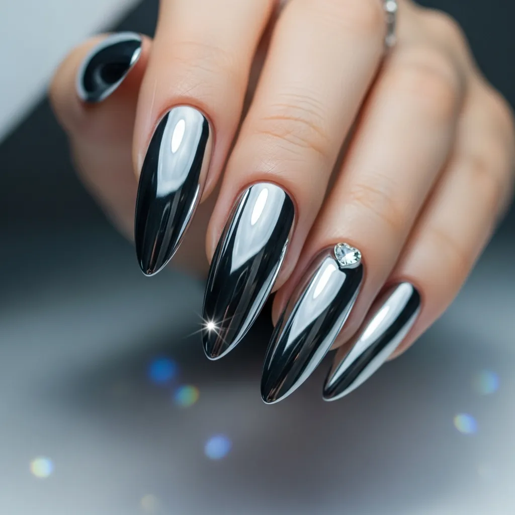 silver chrome with rhinestone detail