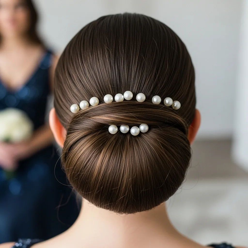 17 Hoco Hairstyles with Accessories 2 sleek low bun with pearl hairpins