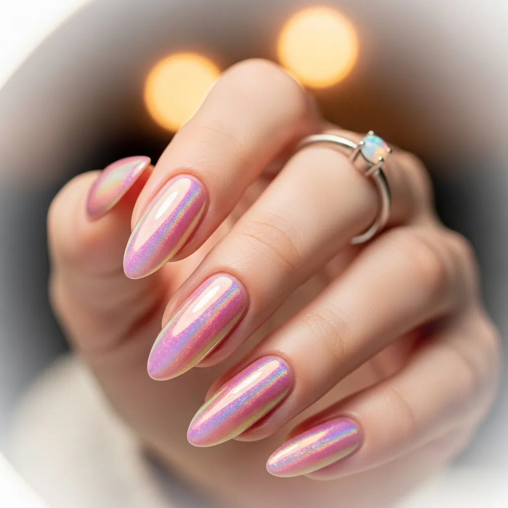 subtle holographic pink shimmer