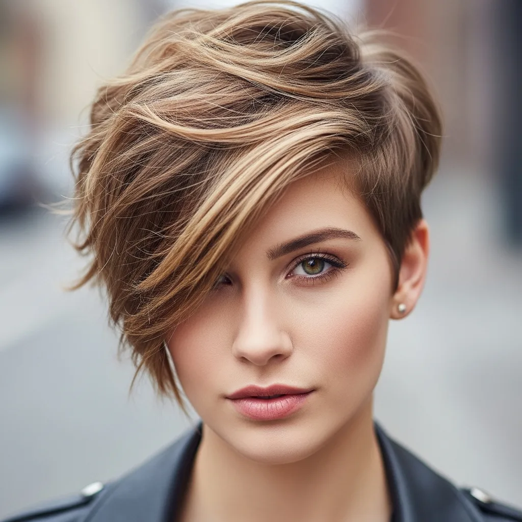 textured pixie with a side sweep