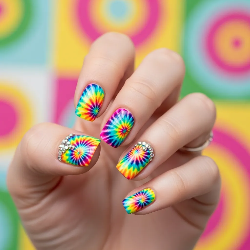 tie dye with rhinestone accents