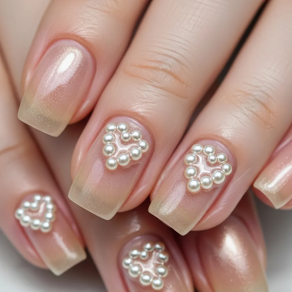 Top 19 Floating Heart Valentines Nails You'll Adore 18 tiny pearl floating hearts